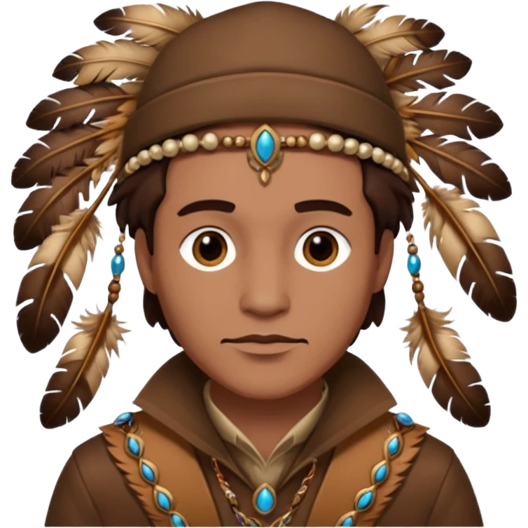 Classic hunter image, with brown clothes and some decorations made of animals emoji