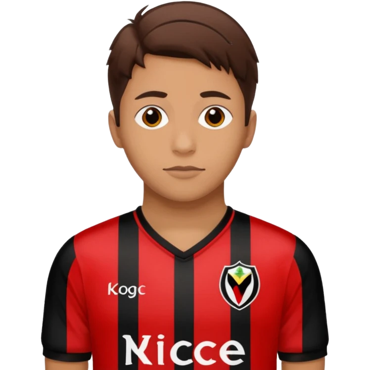 Supporter de L’ogc Nice. Maillot de foot rouge et noir (bandes) logo Kappa. Et logo de L’ogc Nice original. emoji