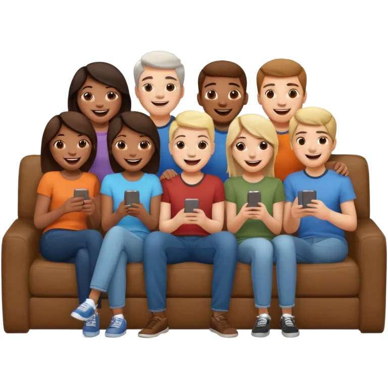 group of friends on couch having fun emoji