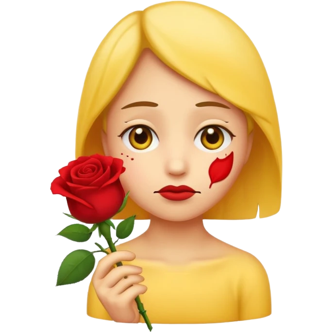una emoji triste che porge una rosa di fronte emoji