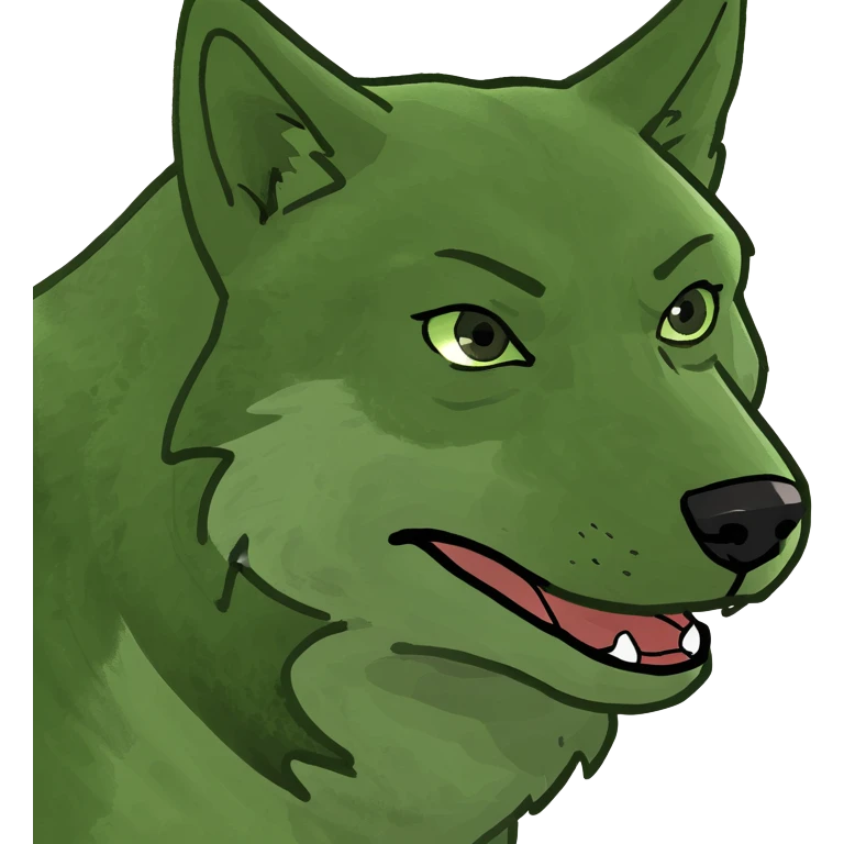 A wolf in green bufo frog meme emoji