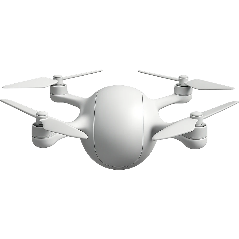 sleek white drone with all components integrated into a central ball, propellers extending from the sphere, no logo emoji