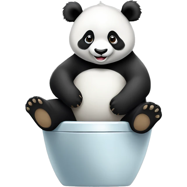 Un Panda assis sur des WC sourit, heureux  emoji