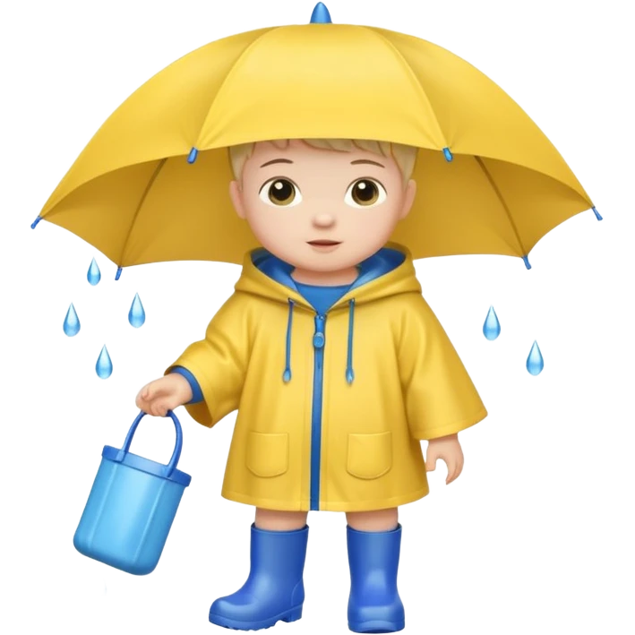 Baby with rain boots and a poncho emoji