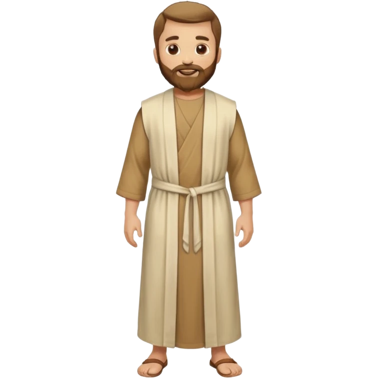 fullbody apostle Peter, classic emoji style, lighter colors, sleeveless shirt like in 'The Chosen', plain robes, full beard, standing, smiling emoji