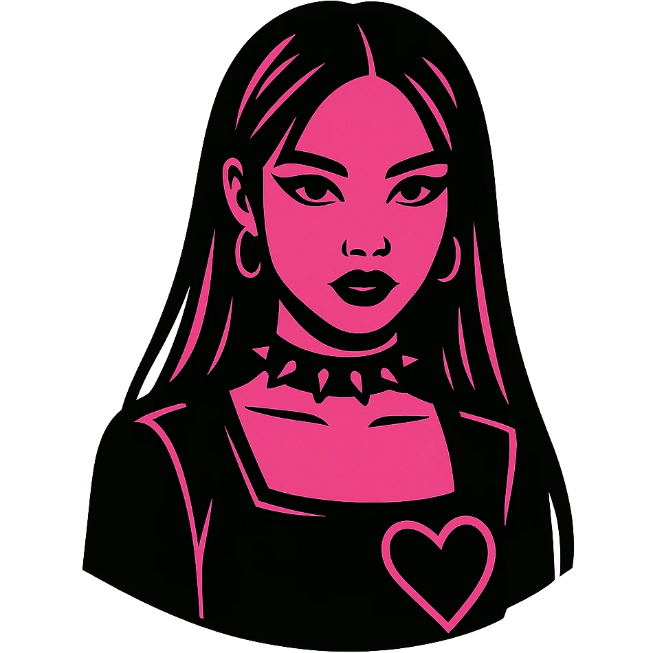 Blackpink-inspired goth icon, black and pink color scheme, edgy and stylish, graphic icon style emoji