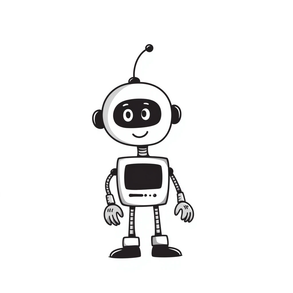 hand-drawn doodle style AI robot emoji