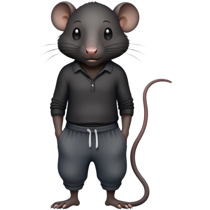 a large, completely black rat, all black, in pants, with a sweaty forehead emoji