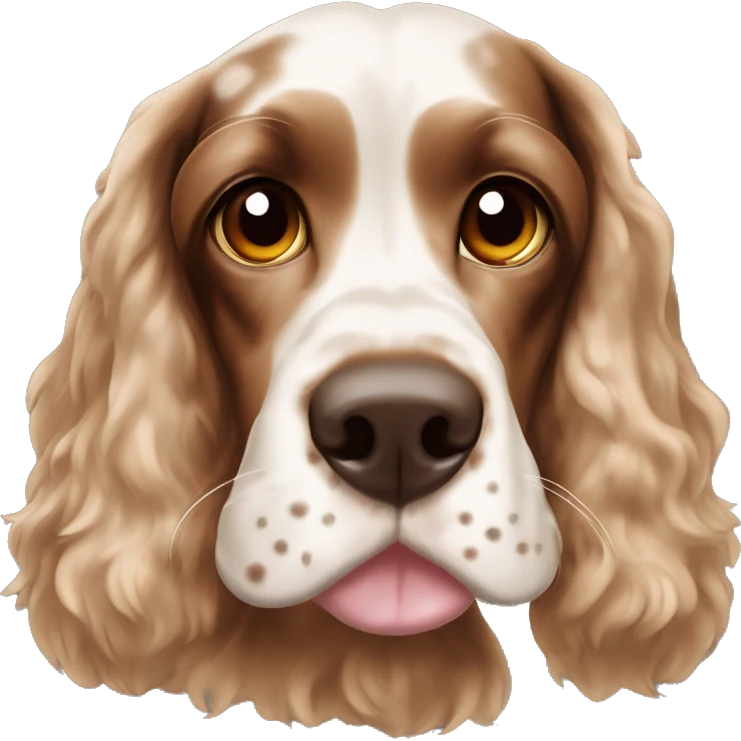 English cocker spaniel with brown spots and freckles near its nose with brown eyes  emoji