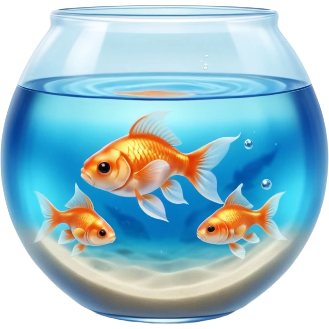 Hyperrealistic, ultra detailed, translucent fish bowl with very pale blue realistic water,  bright, vivid colored goldfish, swimming in the water, still life, upclose view. 4k hd quailty, 8000x8000px resolution. No emoji icons, no emoji faces  emoji