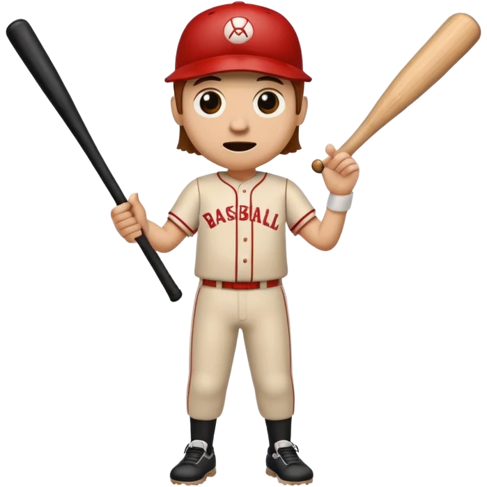 Wooden cylinder of wood with eyes mouth legs hands and arms holding a baseball bat emoji