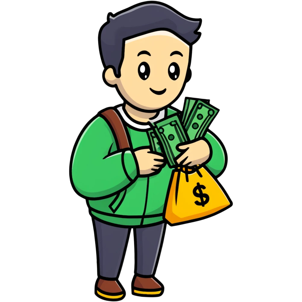 Person carrying money bag supporting a family, financial provider emoji