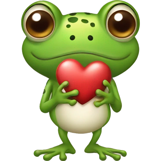 Frog holding a heart shaped chocolate in one hand and a mushroom in the other emoji
