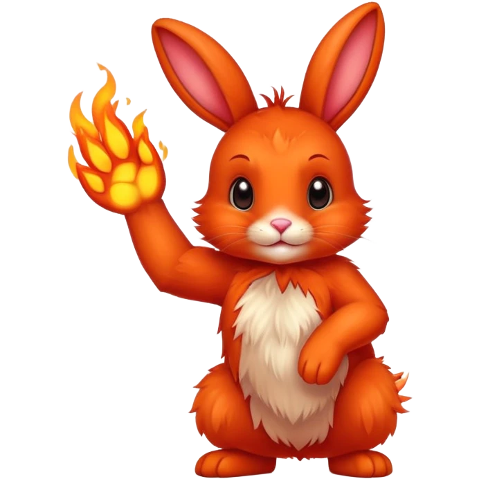 cute red bunny rabbit with fire paws and fiery appearance emoji