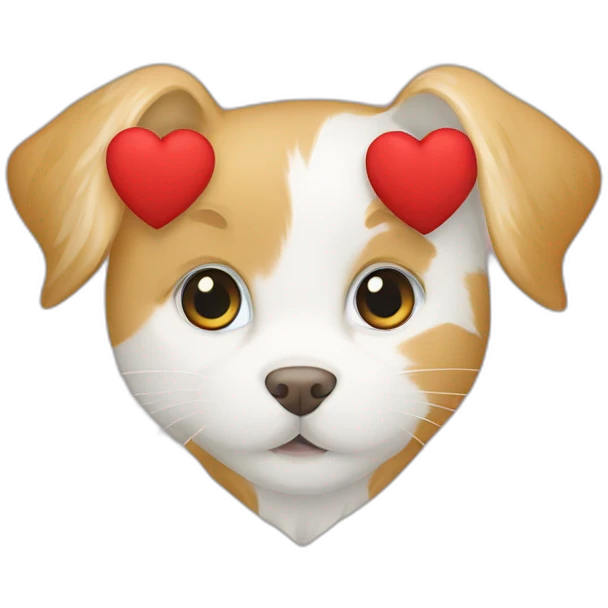 A Golden retriever, a white cat, and a dark gray cat in a red heart emoji