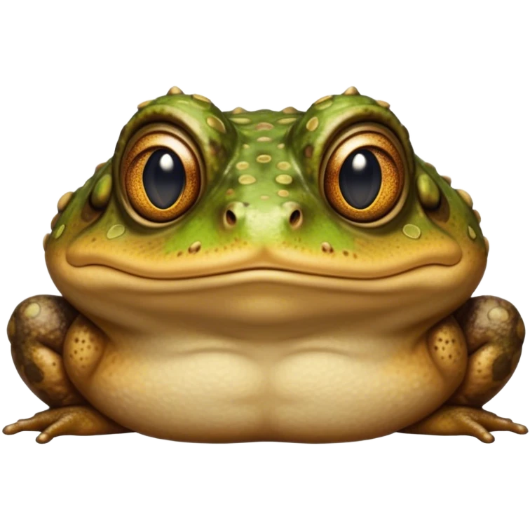 Cinematic Noble Toad Portrait Emoji, Poised and earthy, with a stout, robust build covered in textured, warty skin in warm, natural tones and deep, observant eyes, Simplified yet sharp and sophisticated features, highly detailed, glowing with a soft, natural mossy glow, high shine, intelligent and grounded, stylized with an air of rustic authority, focused and steady, soft glowing outline, capturing the essence of a watchful amphibian guardian that appears ready to leap out of the screen with effortless command! emoji