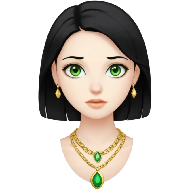 Human with pale skin and black hair green eyes a girl wearing a gold necklace  emoji