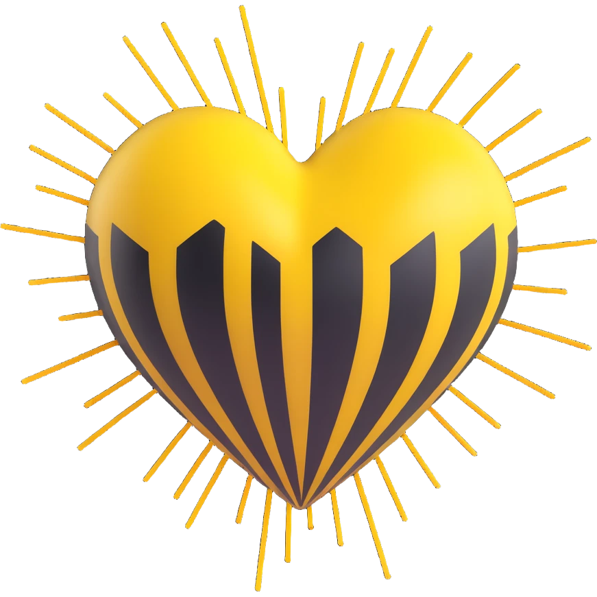 yellow heart with black stripes, pulsating with yellow energy particles emoji