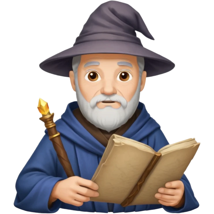 Old Scholar Wizard – gray beard, reading ancient scroll. emoji