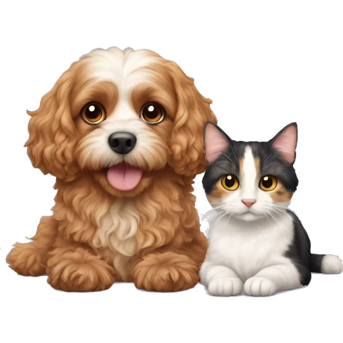 cavapoo dog next to calico cat emoji
