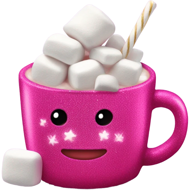 Hot coco with a hot pink sparkly mug and marshmallow  emoji