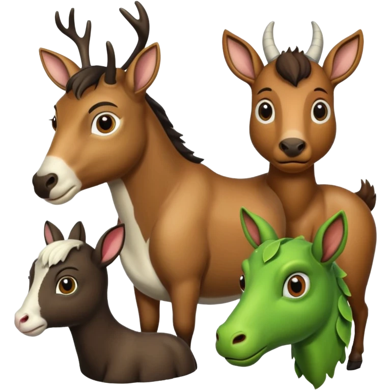 Plz make a perfect image of Deer horse bullfrog goat together  in one frame emoji