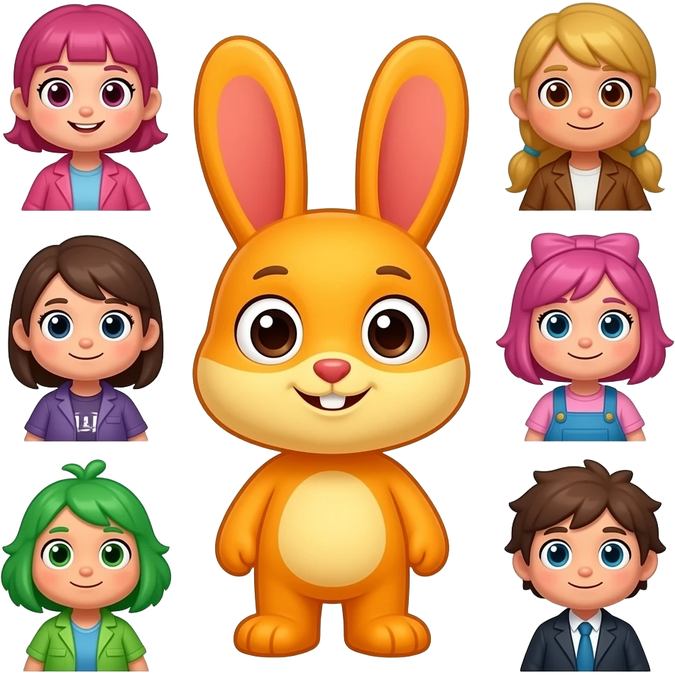 Dan the orange-yellow bunny and 10 friends characters Friday night Funkin 2d emoji