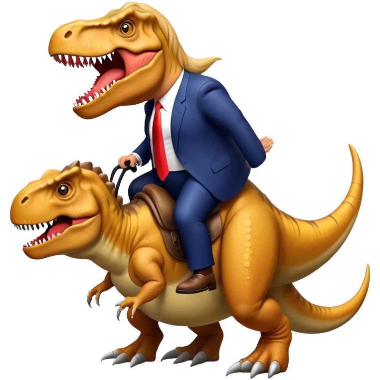Donald Trump riding wild T-rex emoji