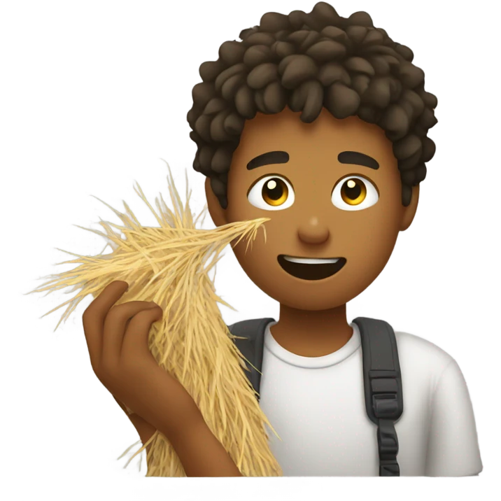 Man teen chewing on hay emoji