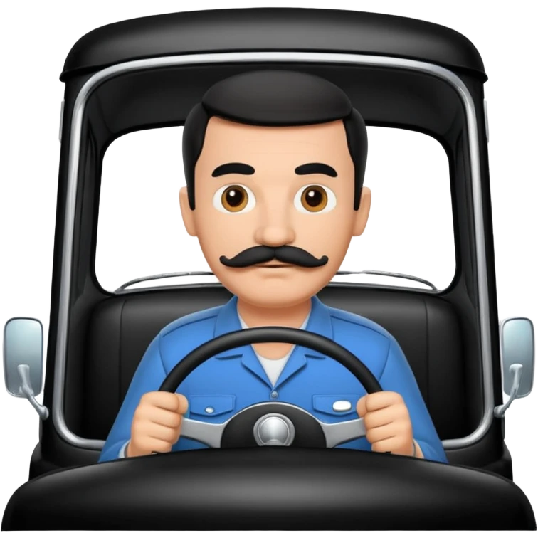 Have him driving a car truck in cartoon from the 1960’s with a mustache in black and white emoji