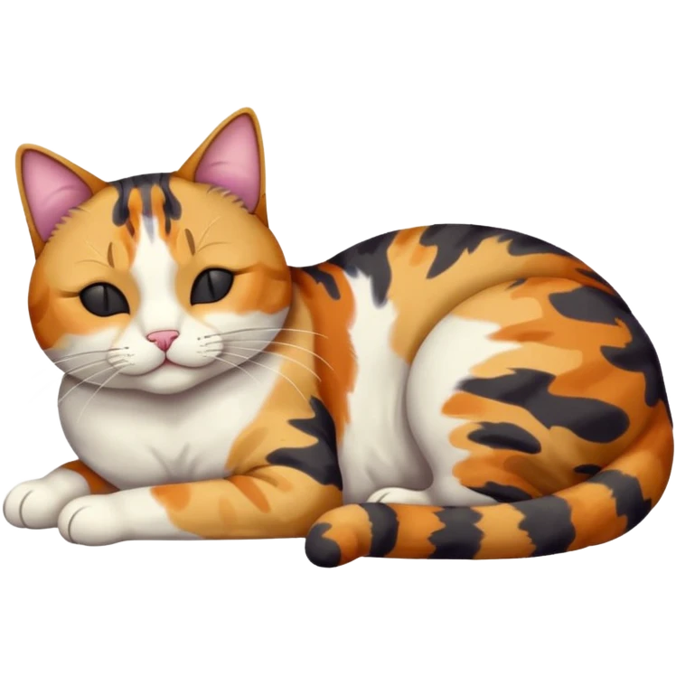 full body colourful light patched calico tabby cat sleeping emoji