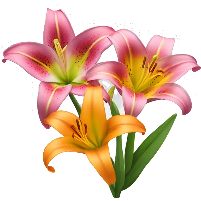 A Pink lily with a yellow lily and an orange lily emoji