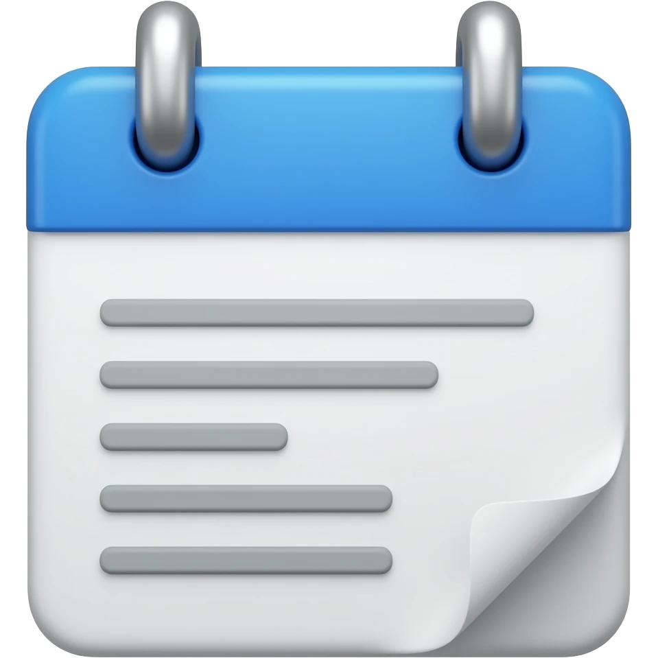 Create a 3D emoji icon of a calendar with no numbers, text, or dates — use dots or lines instead. Color palette: Deep blue (#00008B), Sky blue (#87CEEB), Sky white (#F5F5F5), Coastal grey (#808080). Add subtle shadows for a realistic 3D effect and keep a clean, modern look. emoji