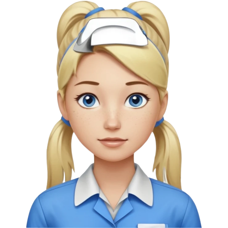 Just a head, blonde hair with lowlights in a ponytail, blue eyes, some freckles, a little older female ready to get some tasks done at work, no body and just one pony high on the back of the heard emoji