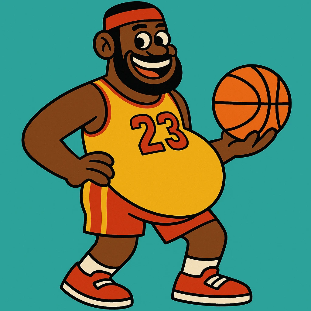 funny cartoon of a pregnant basketball player resembling LeBron James emoji