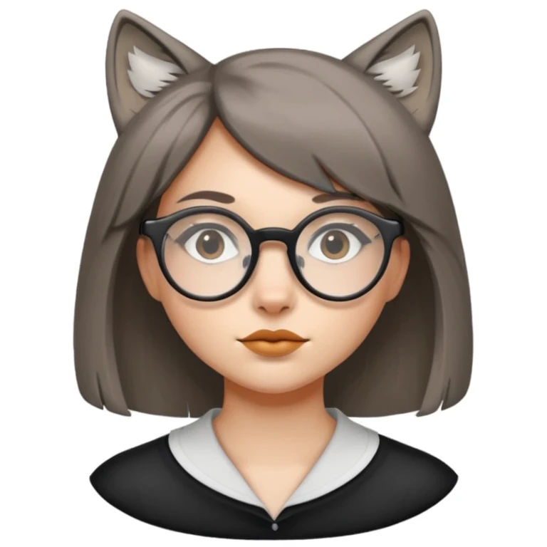 shoulder length, wolf cut girl with round, but square glasses alternative emoji
