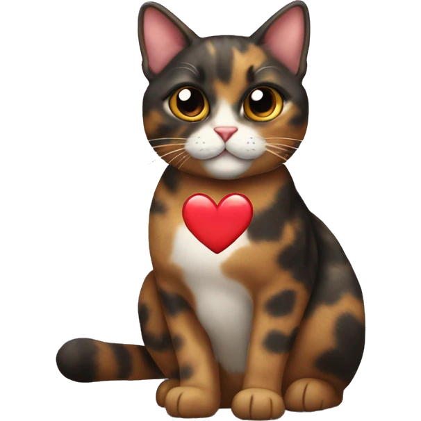 tortie cat with a heart emoji