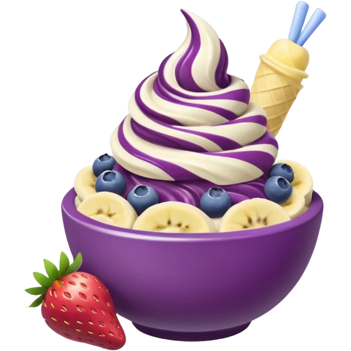 acai soft serve in a bowl with fruit emoji