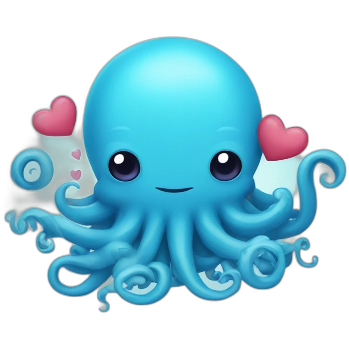 cute blue kraken with adorable face with many hearts around emoji