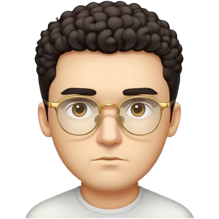 Man with square face, thick straight eyebrows, very short curly dark hair with fade on sides, light facial scruff, serious neutral expression, wearing large square golden glasses emoji