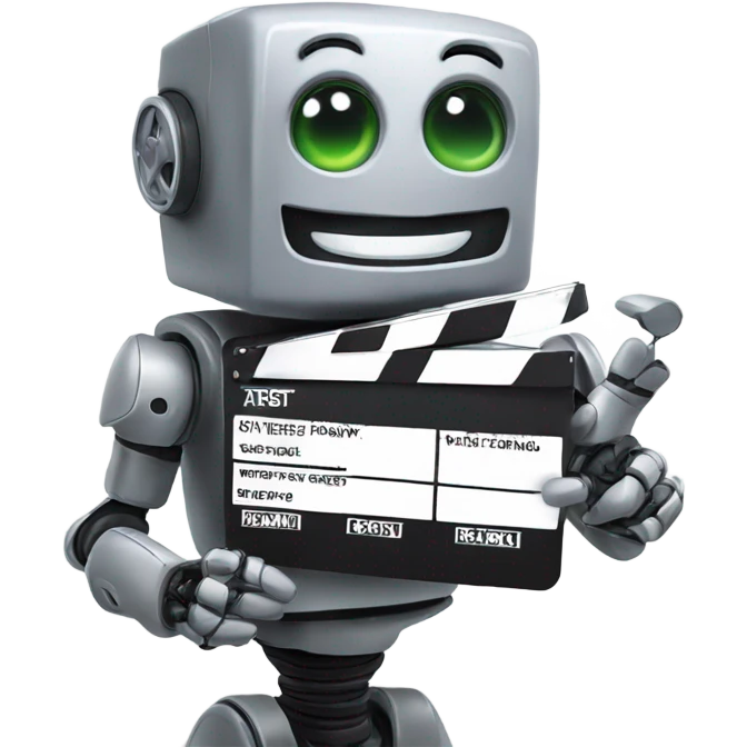 happy robot holding a clapboard emoji