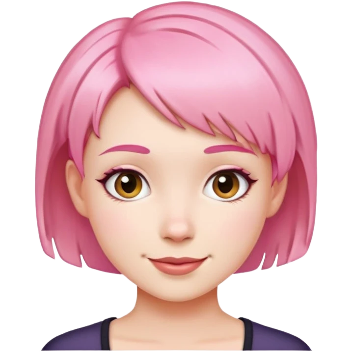 girl with short pink hair, happy face emoji