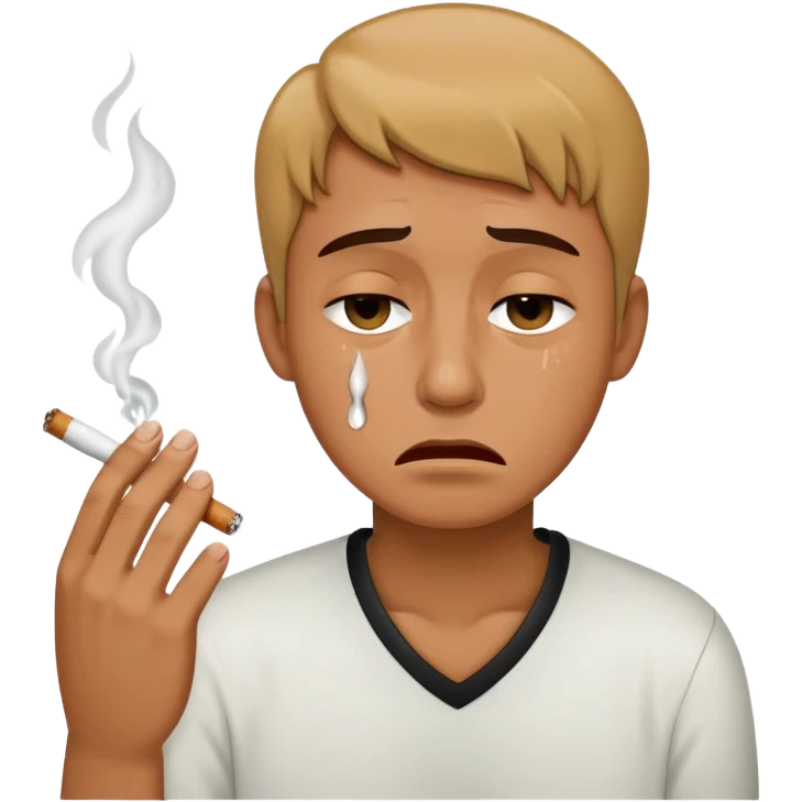 A person holding a cigratte crying  emoji