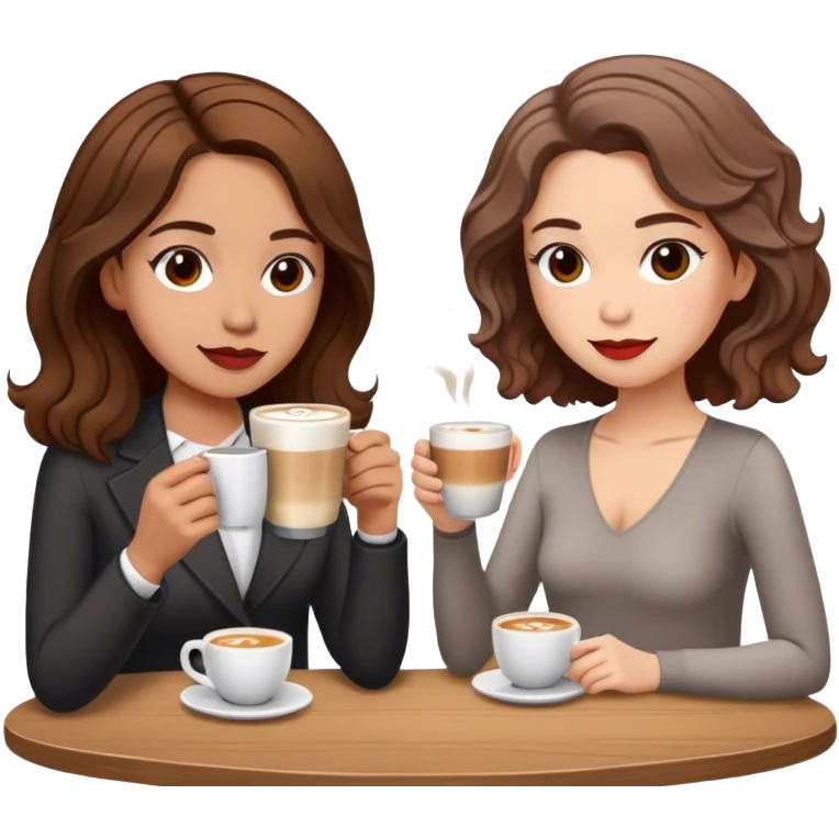 puerto rican woman light skin with shoulder-length, wavy, brown hair drinking latte with pale jewish woman with short, red gray, straight hair drinking espresso at table emoji