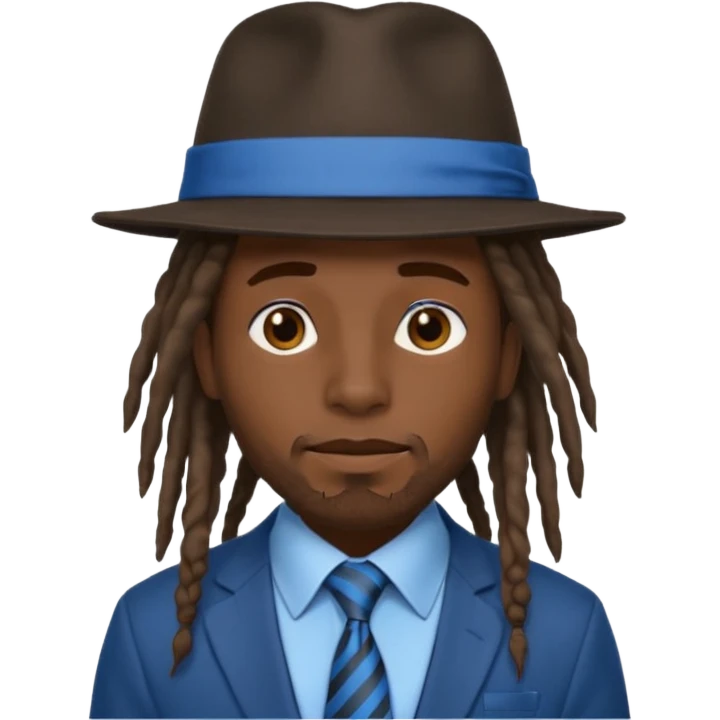Man with Dreadlocks & Hat – Dark skin, brown hat, blue tie emoji