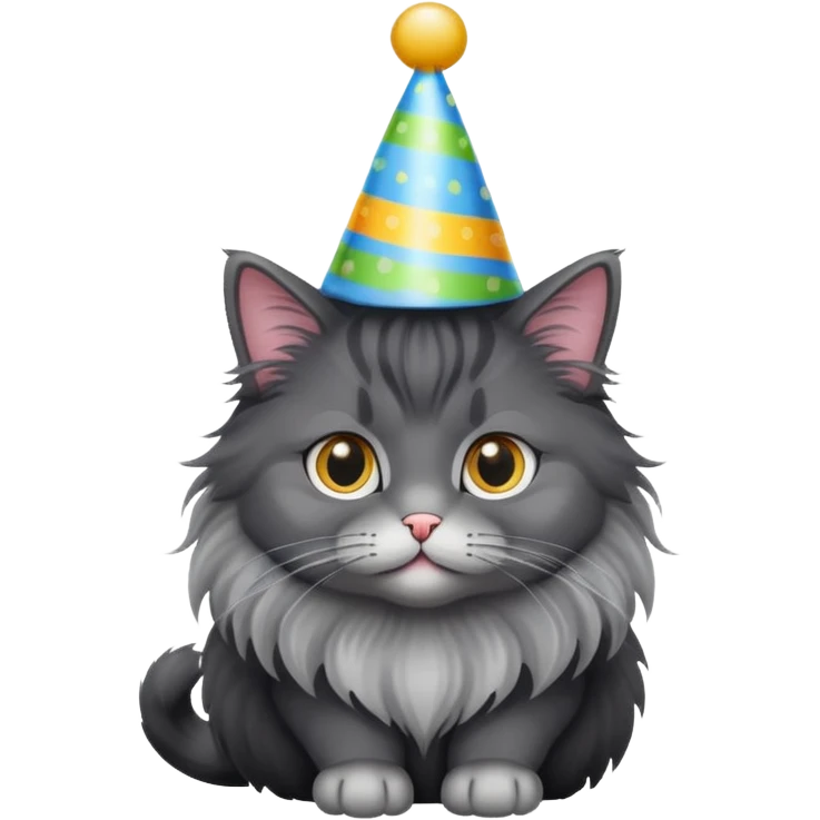 Fluffy black gray long haired cat birthday emoji