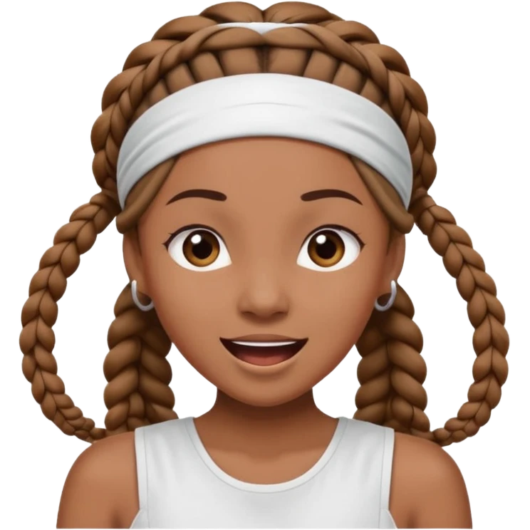 big lose braided woman face wiith big visible braids and mono color headband on head excited face emoji