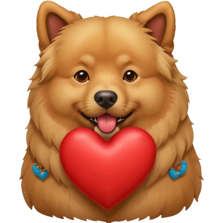 Golden Retriever/Chow Chow mix holding a large heart in its mouth emoji