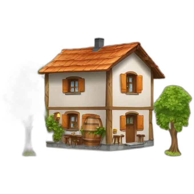 ein wohnhaus und wo leut dafor bier trinken emoji