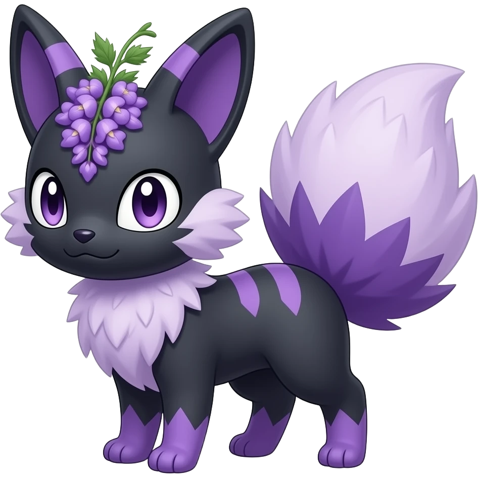 Realistic patterned shiny Wisteria-Thistle-Violet-colored Demonic Furret-Umbreon-Noibat-Litten-Zorua-Pokémon-Fakémon-hybrid emoji